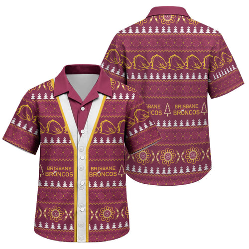 Brisbane Broncos Rugby Christmas Family Matching Off The Shoulder Long Sleeve Dress and Hawaiian Shirt Aboriginal Seamless Cardigan Inspired