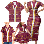 Brisbane Broncos Rugby Christmas Family Matching Short Sleeve Bodycon Dress and Hawaiian Shirt Aboriginal Seamless Cardigan Inspired