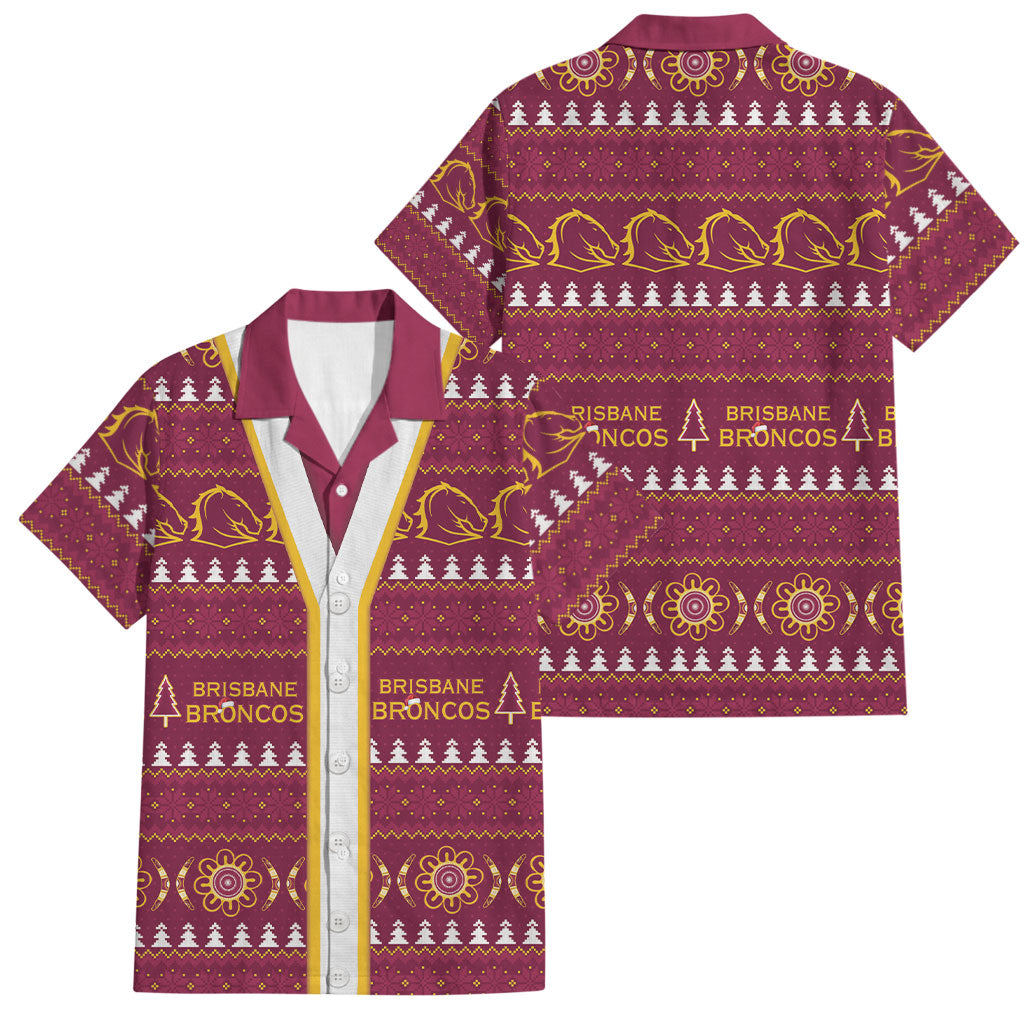 Brisbane Broncos Rugby Christmas Family Matching Short Sleeve Bodycon Dress and Hawaiian Shirt Aboriginal Seamless Cardigan Inspired