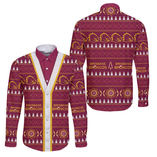 Brisbane Broncos Rugby Christmas Family Matching Short Sleeve Bodycon Dress and Hawaiian Shirt Aboriginal Seamless Cardigan Inspired