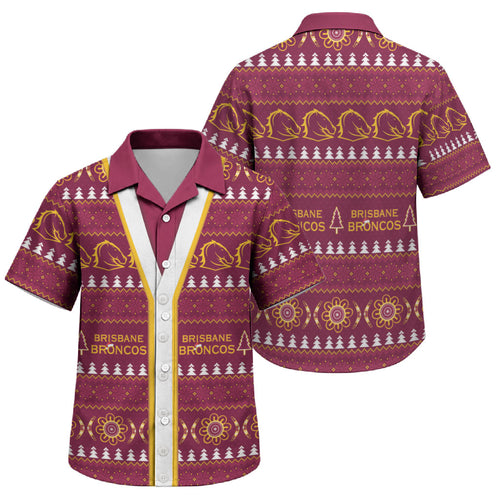 Brisbane Broncos Rugby Christmas Family Matching Short Sleeve Bodycon Dress and Hawaiian Shirt Aboriginal Seamless Cardigan Inspired