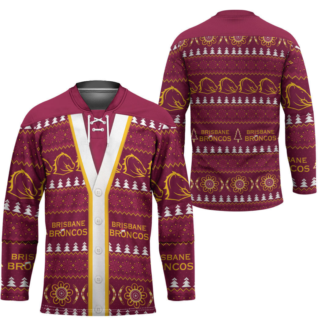 Brisbane Broncos Rugby Christmas Hockey Jersey Aboriginal Seamless Cardigan Inspired