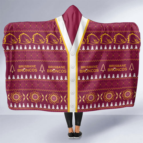 Brisbane Broncos Rugby Christmas Hooded Blanket Aboriginal Seamless Cardigan Inspired
