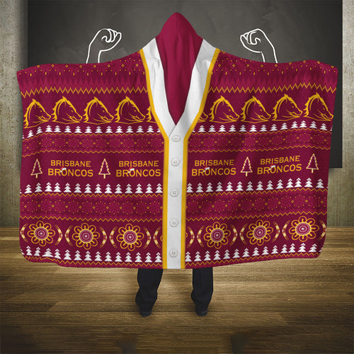 Brisbane Broncos Rugby Christmas Hooded Blanket Aboriginal Seamless Cardigan Inspired