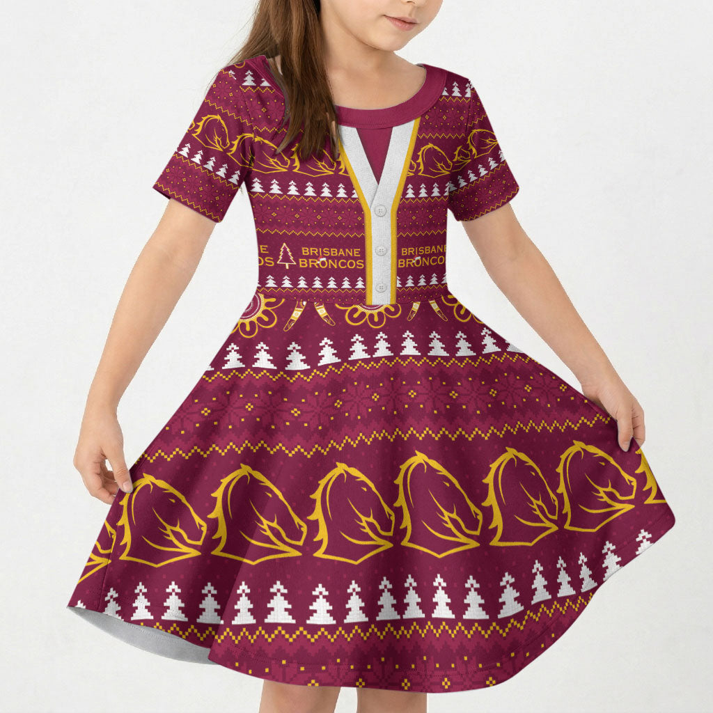 Brisbane Broncos Rugby Christmas Kid Short Sleeve Dress Aboriginal Seamless Cardigan Inspired