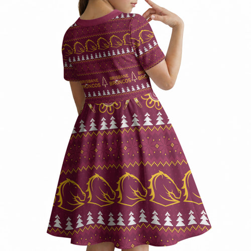 Brisbane Broncos Rugby Christmas Kid Short Sleeve Dress Aboriginal Seamless Cardigan Inspired