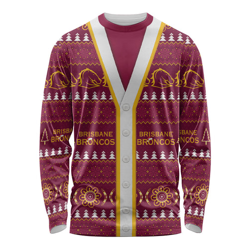 Brisbane Broncos Rugby Christmas Long Sleeve Shirt Aboriginal Seamless Cardigan Inspired