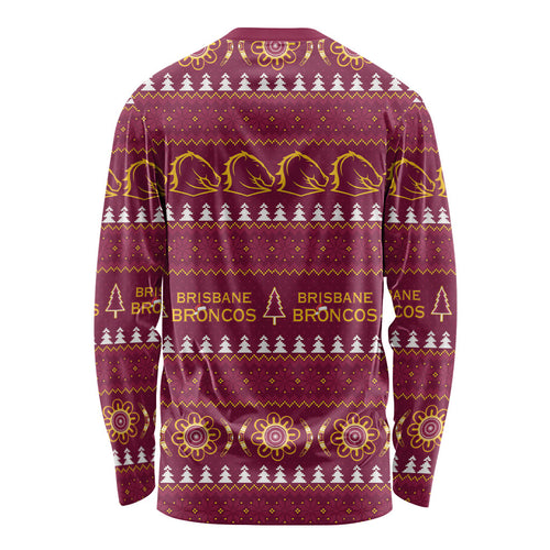 Brisbane Broncos Rugby Christmas Long Sleeve Shirt Aboriginal Seamless Cardigan Inspired