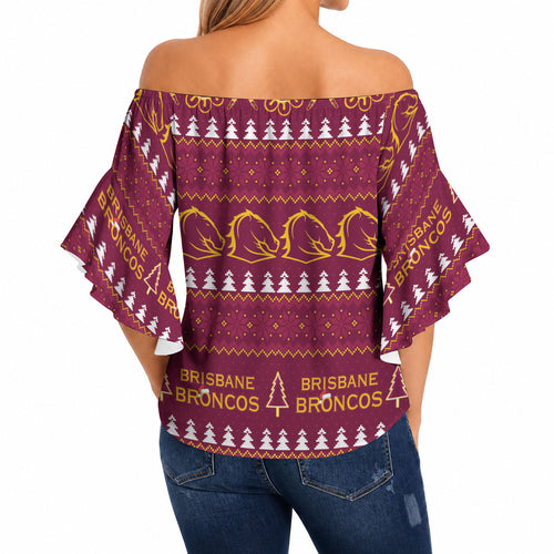 Brisbane Broncos Rugby Christmas Off Shoulder Wrap Waist Top Aboriginal Seamless Cardigan Inspired