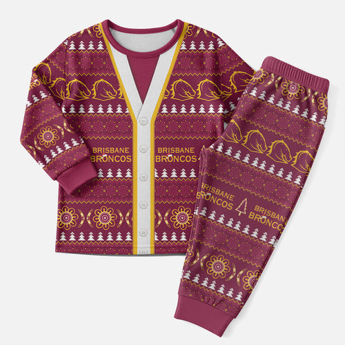 Brisbane Broncos Rugby Christmas Pajama Set Aboriginal Seamless Cardigan Inspired