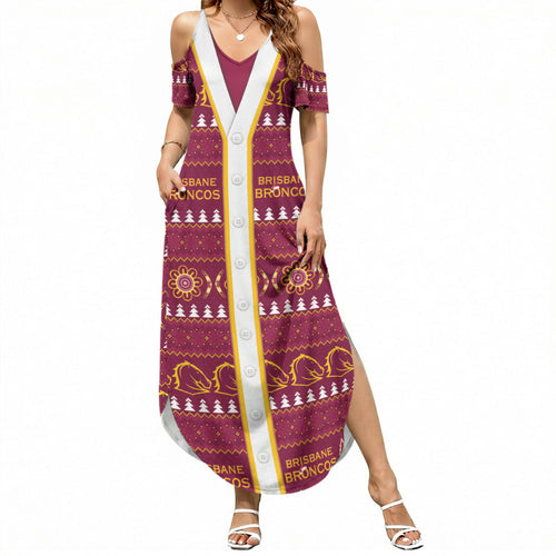 Brisbane Broncos Rugby Christmas Summer Maxi Dress Aboriginal Seamless Cardigan Inspired