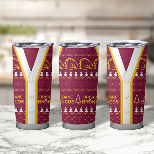 Brisbane Broncos Rugby Christmas Tumbler Cup Aboriginal Seamless Cardigan Inspired