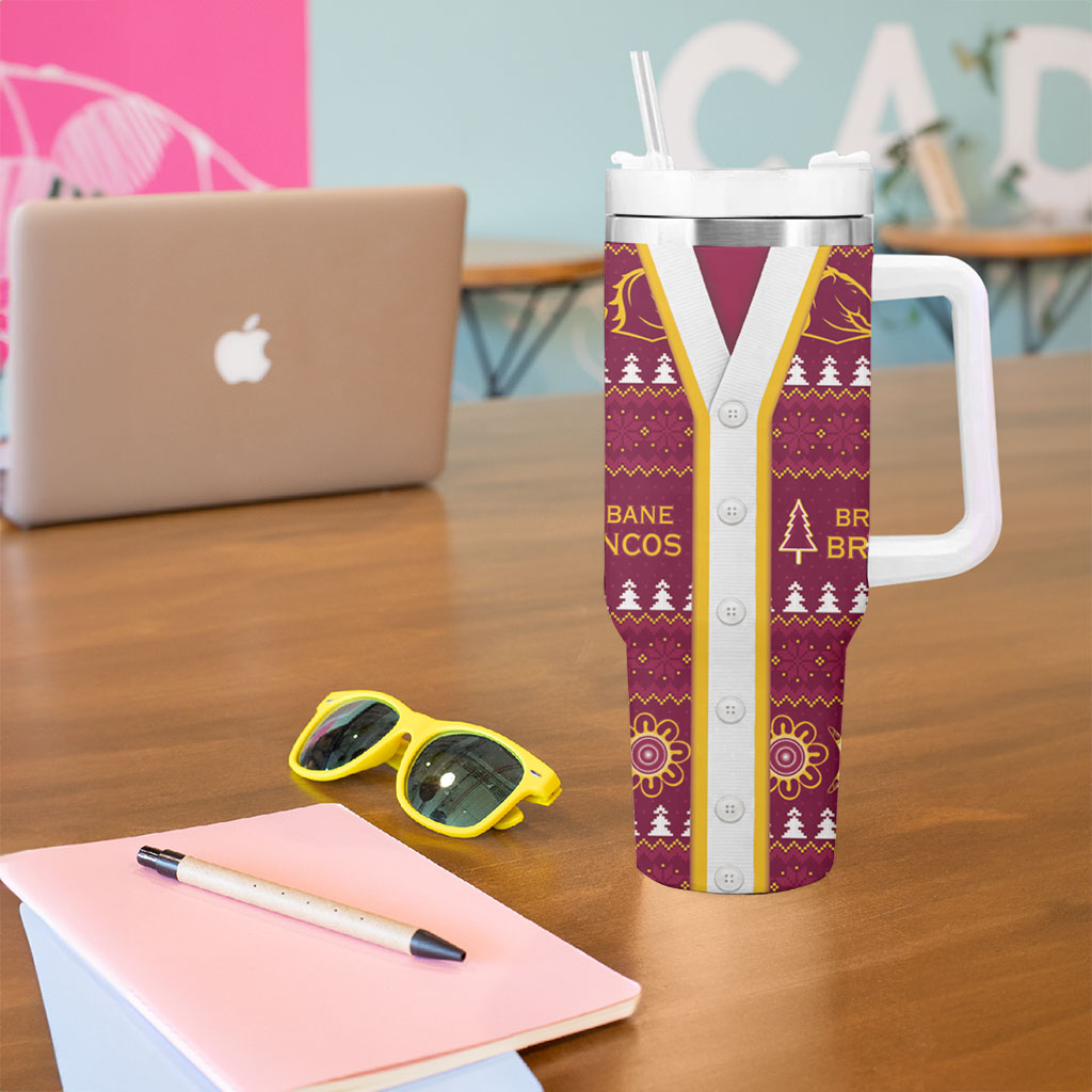 Brisbane Broncos Rugby Christmas Tumbler With Handle Aboriginal Seamless Cardigan Inspired