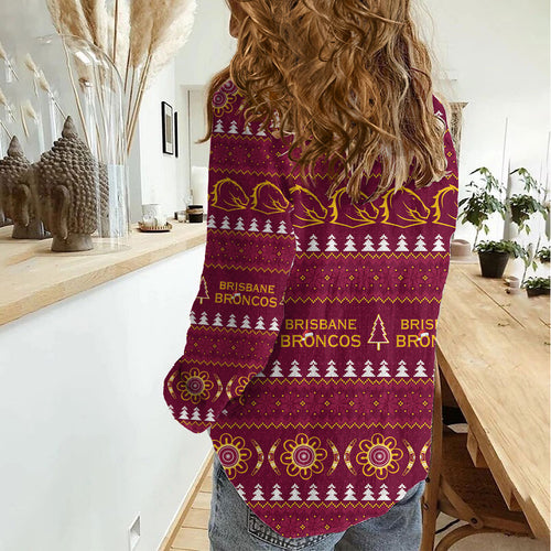 Brisbane Broncos Rugby Christmas Women Casual Shirt Aboriginal Seamless Cardigan Inspired