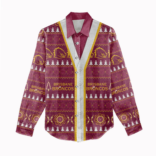 Brisbane Broncos Rugby Christmas Women Casual Shirt Aboriginal Seamless Cardigan Inspired