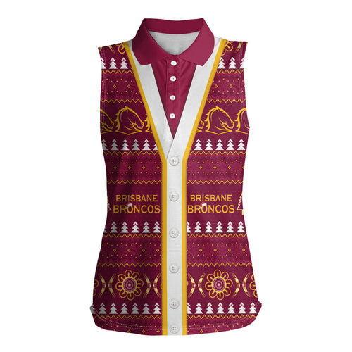 Brisbane Broncos Rugby Christmas Women Sleeveless Polo Shirt Aboriginal Seamless Cardigan Inspired