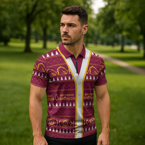 Brisbane Broncos Rugby Christmas Zipper Polo Shirt Aboriginal Seamless Cardigan Inspired