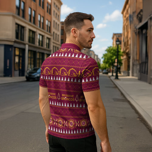 Brisbane Broncos Rugby Christmas Zipper Polo Shirt Aboriginal Seamless Cardigan Inspired