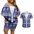 Bulldogs Rugby Christmas Couples Matching Off Shoulder Short Dress and Hawaiian Shirt Aboriginal Seamless Cardigan Inspired
