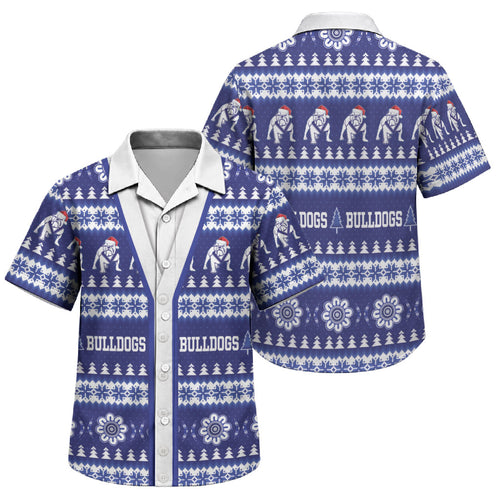 Bulldogs Rugby Christmas Family Matching Off The Shoulder Long Sleeve Dress and Hawaiian Shirt Aboriginal Seamless Cardigan Inspired