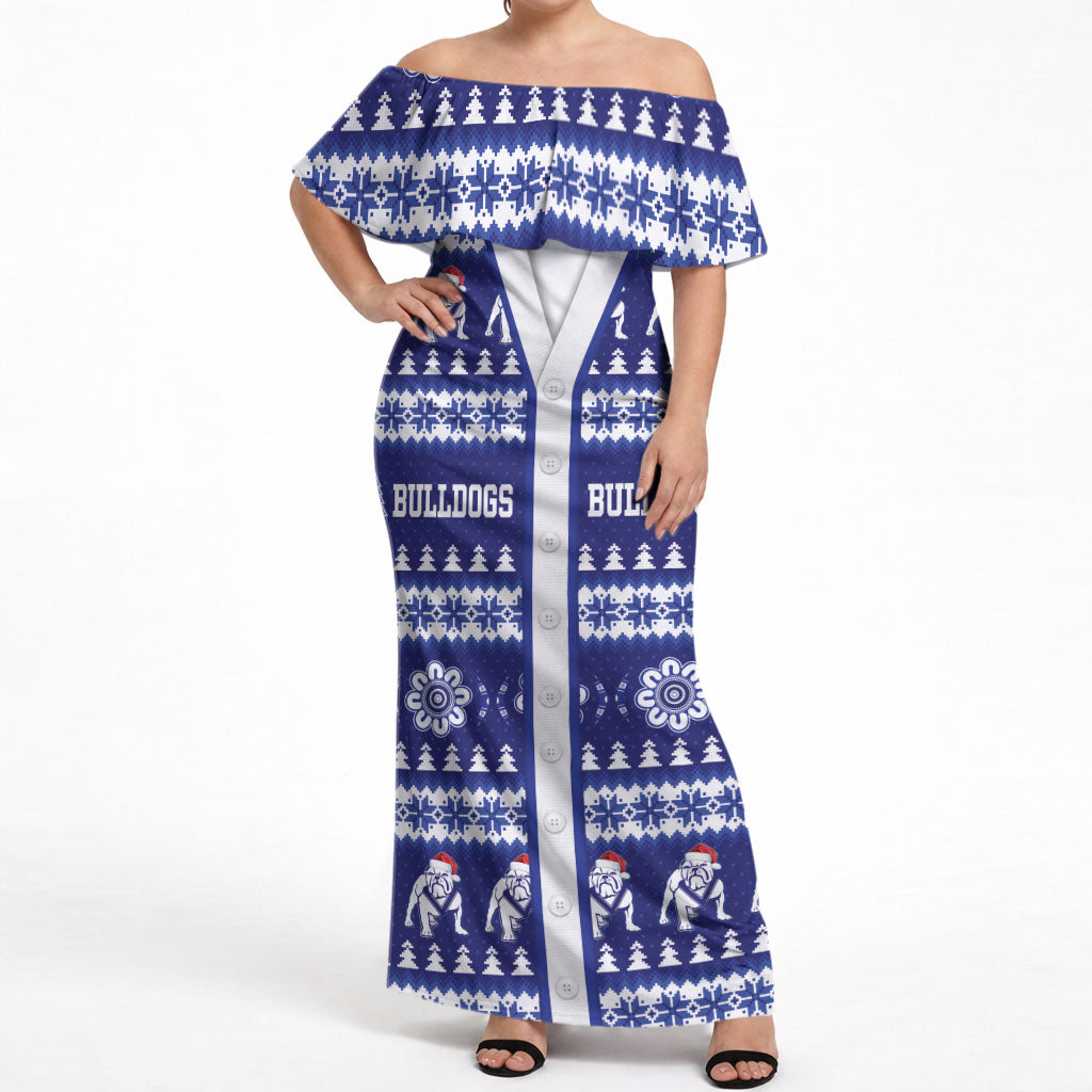 Bulldogs Rugby Christmas Off Shoulder Maxi Dress Aboriginal Seamless Cardigan Inspired
