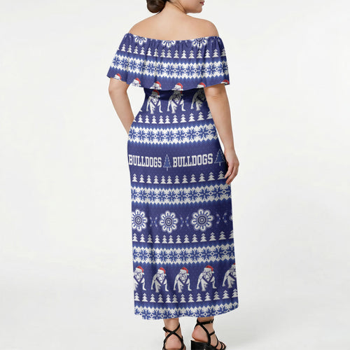 Bulldogs Rugby Christmas Off Shoulder Maxi Dress Aboriginal Seamless Cardigan Inspired