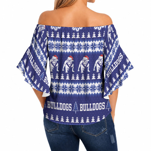 Bulldogs Rugby Christmas Off Shoulder Wrap Waist Top Aboriginal Seamless Cardigan Inspired