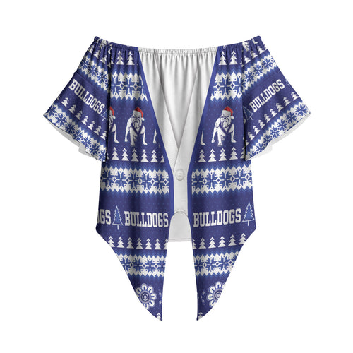 Bulldogs Rugby Christmas Off Shoulder Wrap Waist Top Aboriginal Seamless Cardigan Inspired