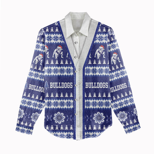 Bulldogs Rugby Christmas Women Casual Shirt Aboriginal Seamless Cardigan Inspired