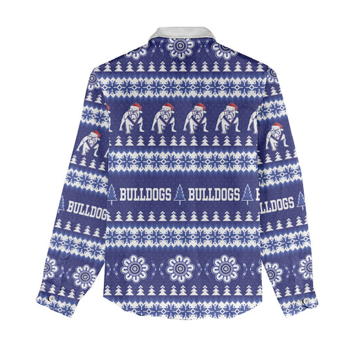 Bulldogs Rugby Christmas Women Casual Shirt Aboriginal Seamless Cardigan Inspired