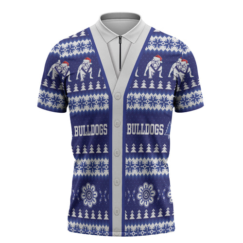 Bulldogs Rugby Christmas Zipper Polo Shirt Aboriginal Seamless Cardigan Inspired