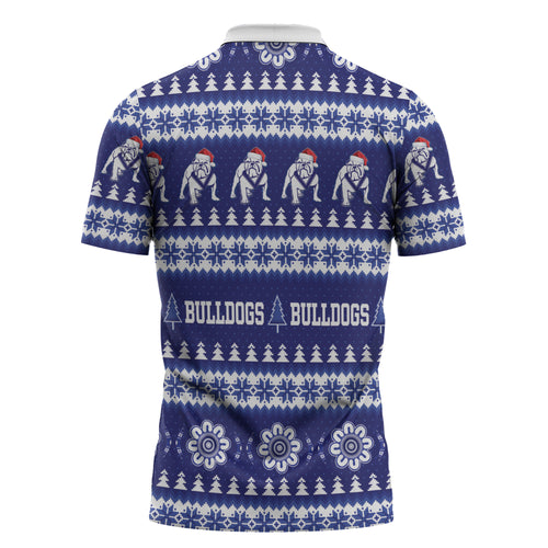 Bulldogs Rugby Christmas Zipper Polo Shirt Aboriginal Seamless Cardigan Inspired