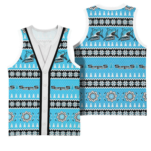 Sharks Rugby Christmas Basketball Jersey Aboriginal Seamless Cardigan Inspired
