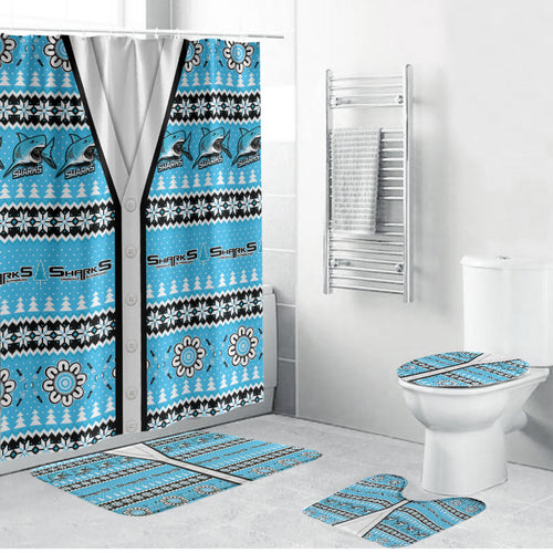 Sharks Rugby Christmas Bathroom Set Aboriginal Seamless Cardigan Inspired