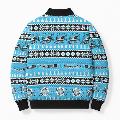 Sharks Rugby Christmas Bomber Puffer Jacket Aboriginal Seamless Cardigan Inspired