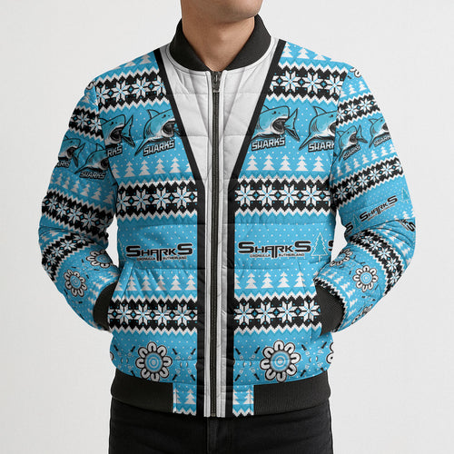 Sharks Rugby Christmas Bomber Puffer Jacket Aboriginal Seamless Cardigan Inspired