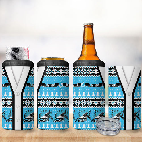 Sharks Rugby Christmas 4 in 1 Can Cooler Tumbler Aboriginal Seamless Cardigan Inspired