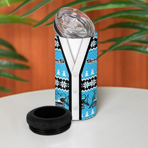 Sharks Rugby Christmas 4 in 1 Can Cooler Tumbler Aboriginal Seamless Cardigan Inspired
