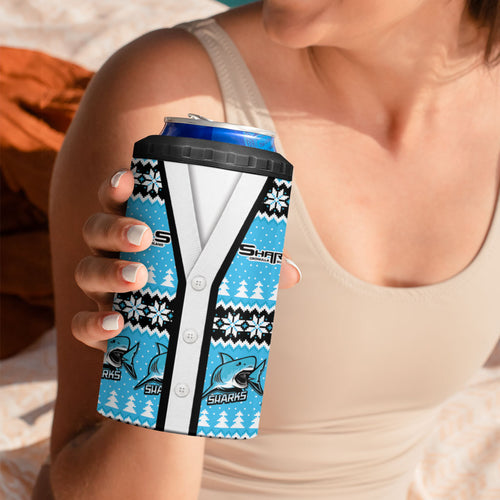 Sharks Rugby Christmas 4 in 1 Can Cooler Tumbler Aboriginal Seamless Cardigan Inspired