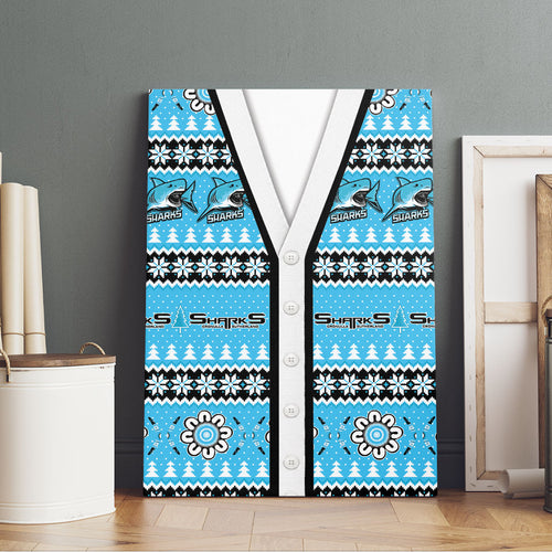 Sharks Rugby Christmas Canvas Wall Art Aboriginal Seamless Cardigan Inspired