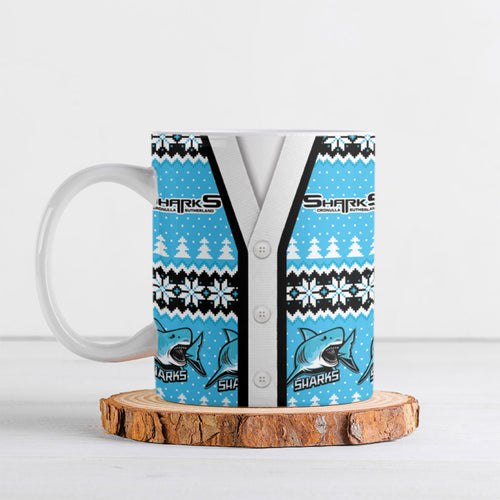 Sharks Rugby Christmas Ceramic Mug Aboriginal Seamless Cardigan Inspired
