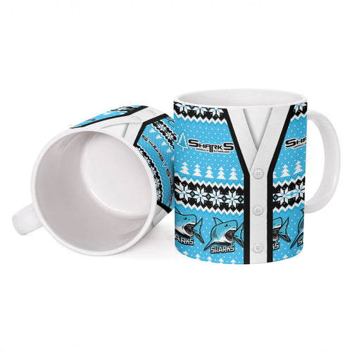 Sharks Rugby Christmas Ceramic Mug Aboriginal Seamless Cardigan Inspired