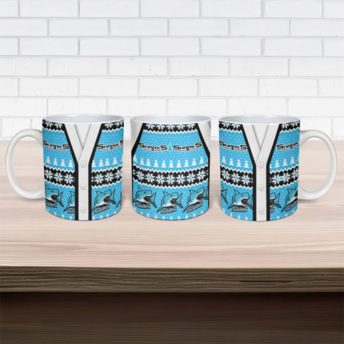 Sharks Rugby Christmas Ceramic Mug Aboriginal Seamless Cardigan Inspired