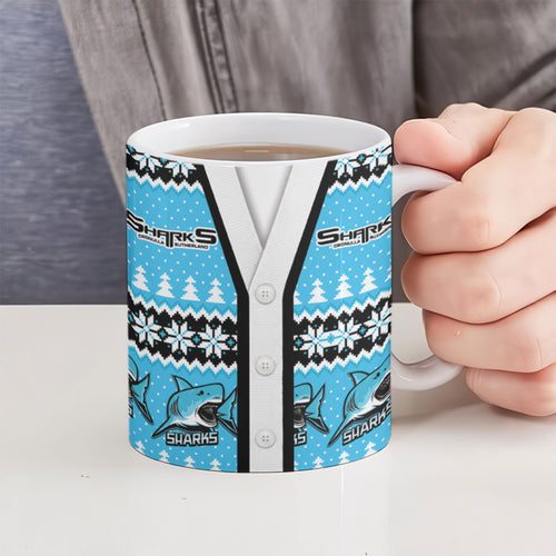 Sharks Rugby Christmas Ceramic Mug Aboriginal Seamless Cardigan Inspired