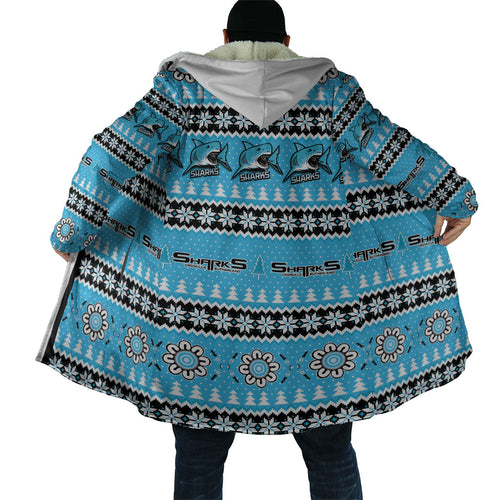 Sharks Rugby Christmas Cloak Aboriginal Seamless Cardigan Inspired
