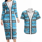 Sharks Rugby Christmas Couples Matching Long Sleeve Bodycon Dress and Hawaiian Shirt Aboriginal Seamless Cardigan Inspired