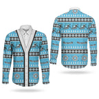 Sharks Rugby Christmas Couples Matching Off Shoulder Maxi Dress and Long Sleeve Button Shirt Aboriginal Seamless Cardigan Inspired