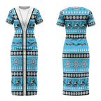 Sharks Rugby Christmas Couples Matching Short Sleeve Bodycon Dress and Hawaiian Shirt Aboriginal Seamless Cardigan Inspired