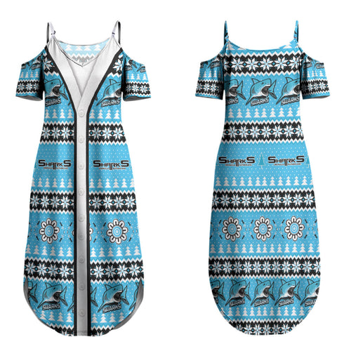 Sharks Rugby Christmas Couples Matching Summer Maxi Dress and Hawaiian Shirt Aboriginal Seamless Cardigan Inspired