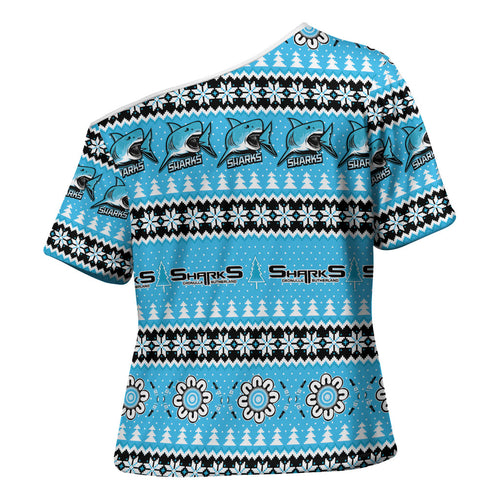 Sharks Rugby Christmas Cross Shoulder Shirt Aboriginal Seamless Cardigan Inspired